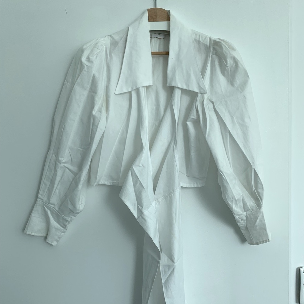 Maison Cléo US2-4 puff sleeve wrap blouse cropped white